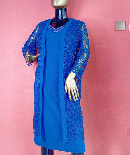 Maya Brooke Teal Blue 2 Piece Lace Dress 3/4 Sleeve