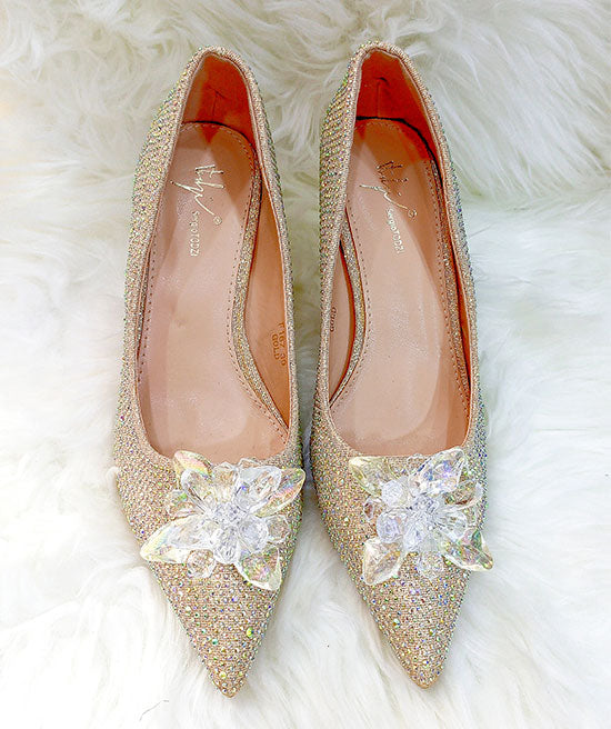SERGIO TODZI CHAMPAGNE GOLD ALL STONED HEEL