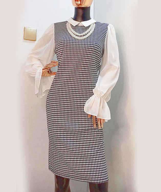 Shelby&Palmer Hounds Tooth Black With Beaded Neckline Dress