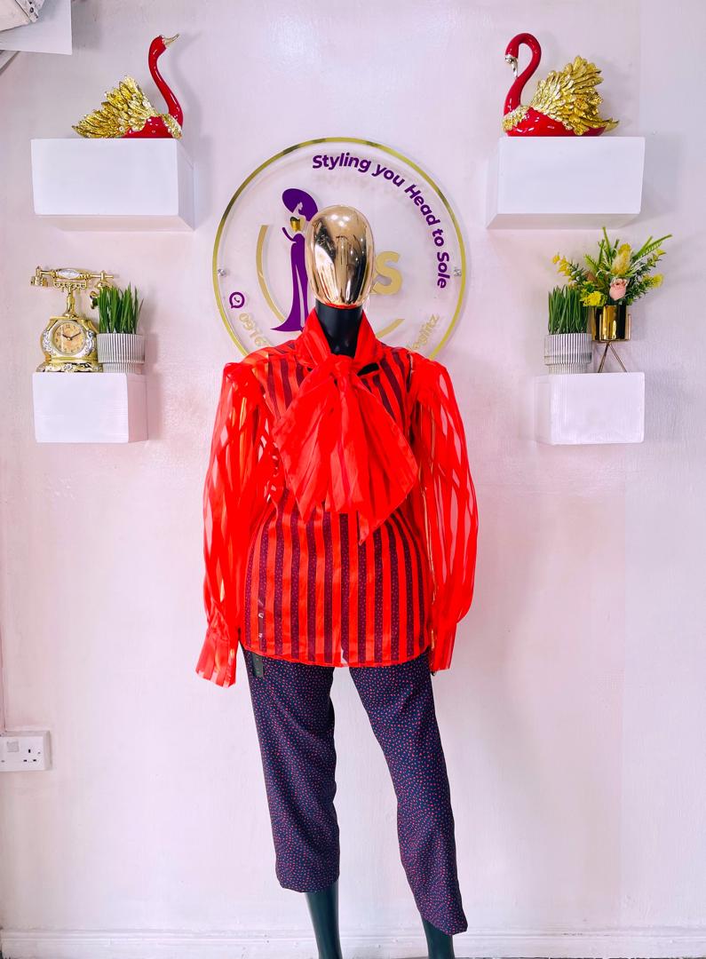 FASHION TO FIGURE	ORANGE SHADOW STRIPE BLOUSE