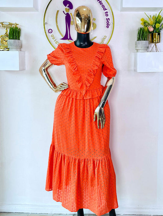 Trendyol Turkey Burnt Orange Frill Long Dress