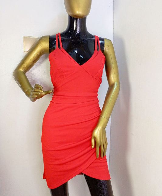 Woman Suit Cross Spaghetti Red Dress