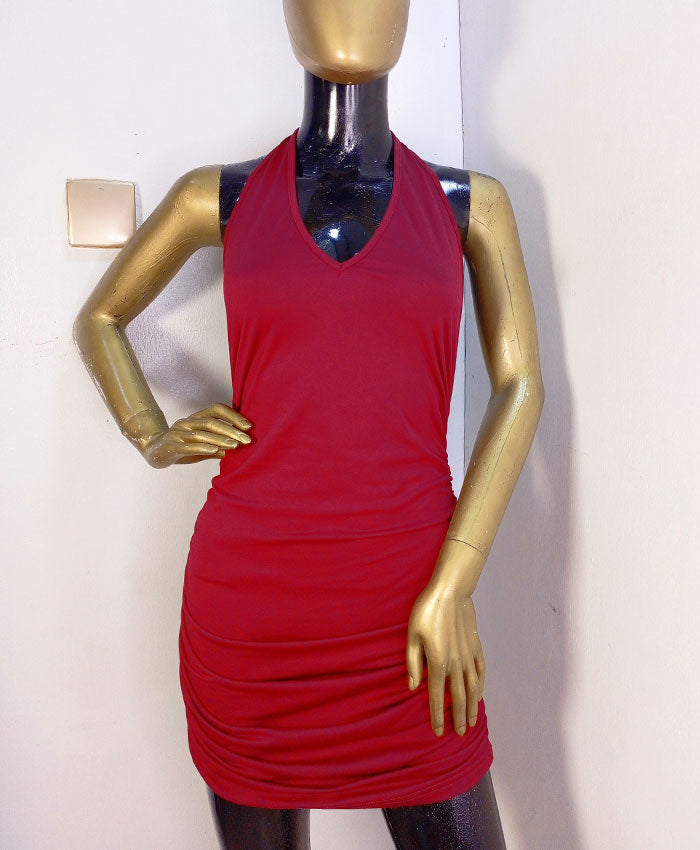 Woman Suit Wine Halter Neck Dress