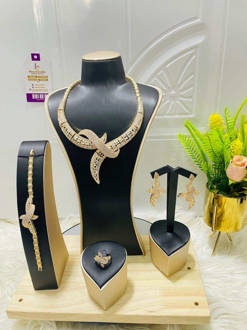 Complete Zirconia Jewelry set - 4 piece Gold filled Swirl Cubic