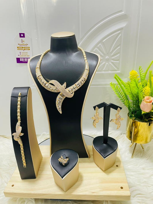 Complete Zirconia Jewelry set - 4 piece Gold filled Swirl Cubic