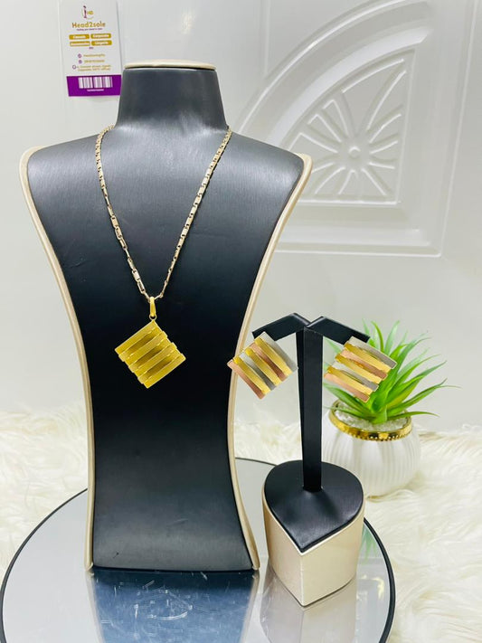 3 tone square stripped set (Earrings & Pendant)