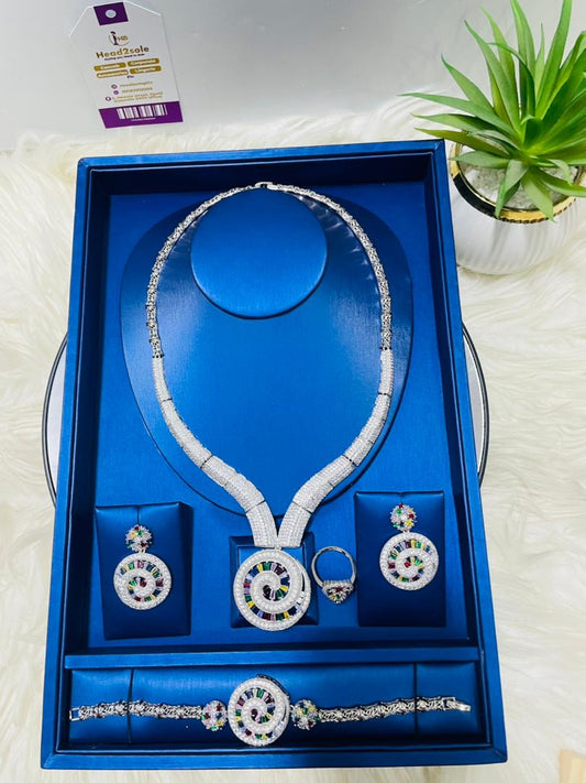 4 piece multicolour cubic zirconia swirl pendant silver filled jewelry set