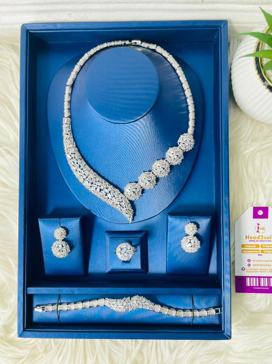 4 piece cubic zirconia overlay pendant silver filled jewelry set