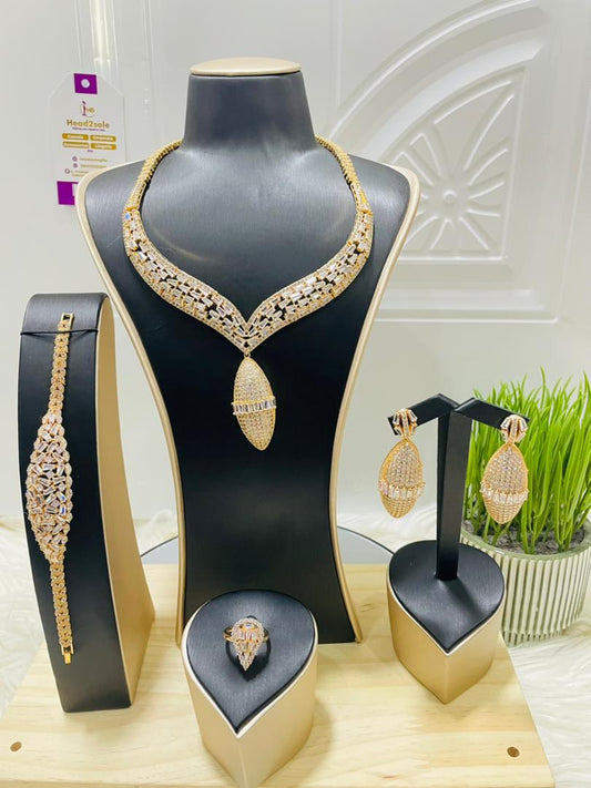 4 piece cubic zirconia oval pendant gold filled Jewelry Set