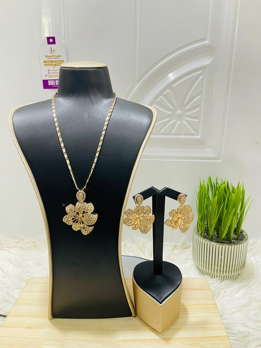 Mini jewelry set - 2 piece Plumeria gold tone cubic zirconia set