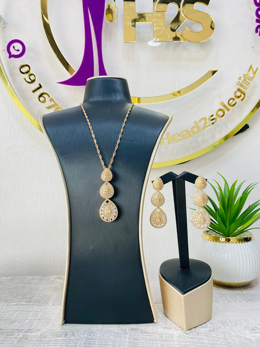 Mini jewelry set - 2 piece oval dangling gold tone cubic zirconia set