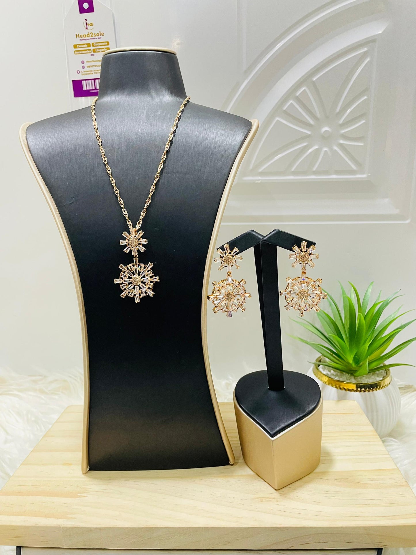 Mini jewelry set - 2 piece snowflake gold tone cubic zirconia set
