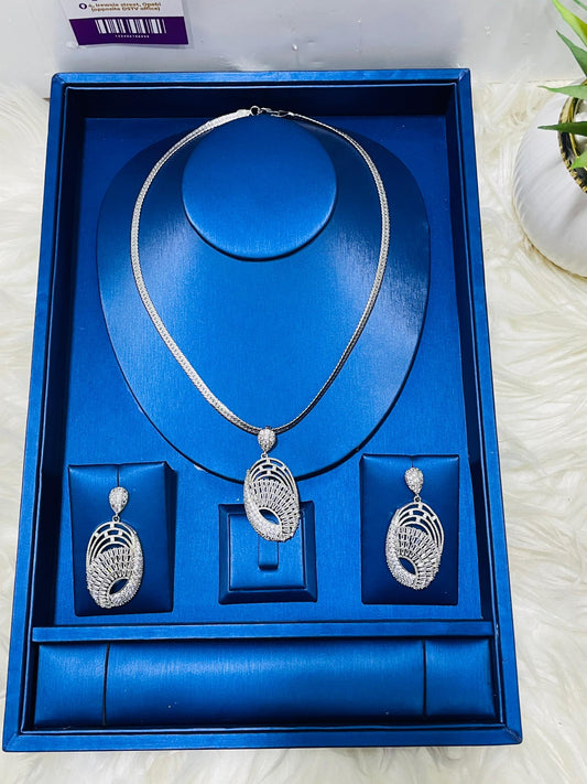 Mini Jewelry Set - 2 piece drop silver tone cubic zirconia set