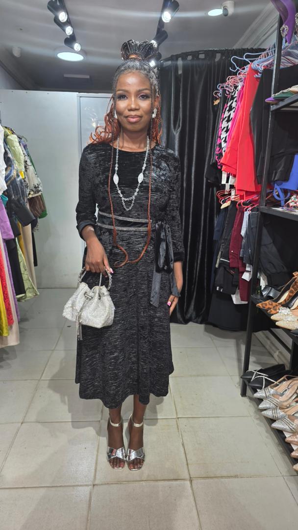 JEANNE D'ARC Black Dress with silver embellishment and belt