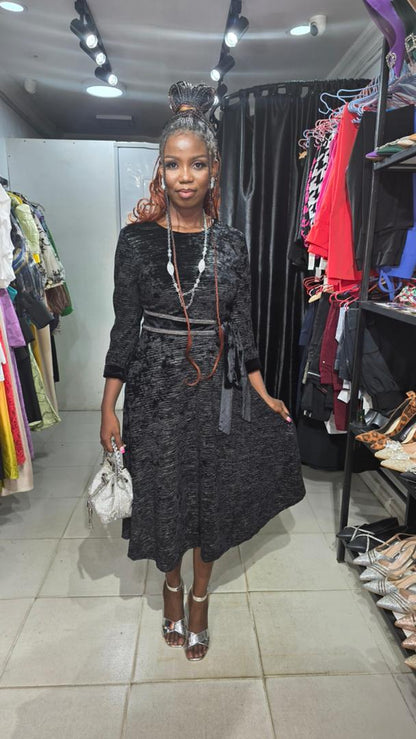 JEANNE D'ARC Black Dress with silver embellishment and belt