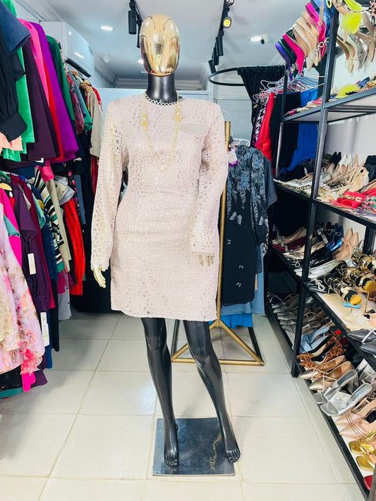 KAMEYA Biege Lace Dress with Pocket Detail