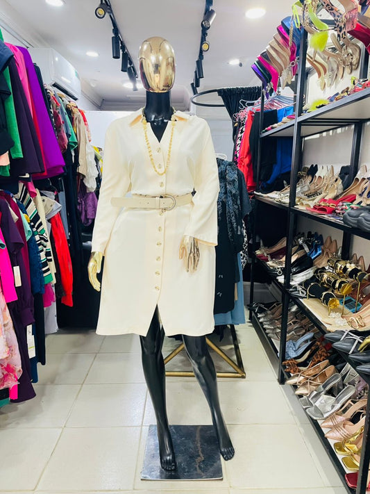 SADOSA Cream shirt dress with belt