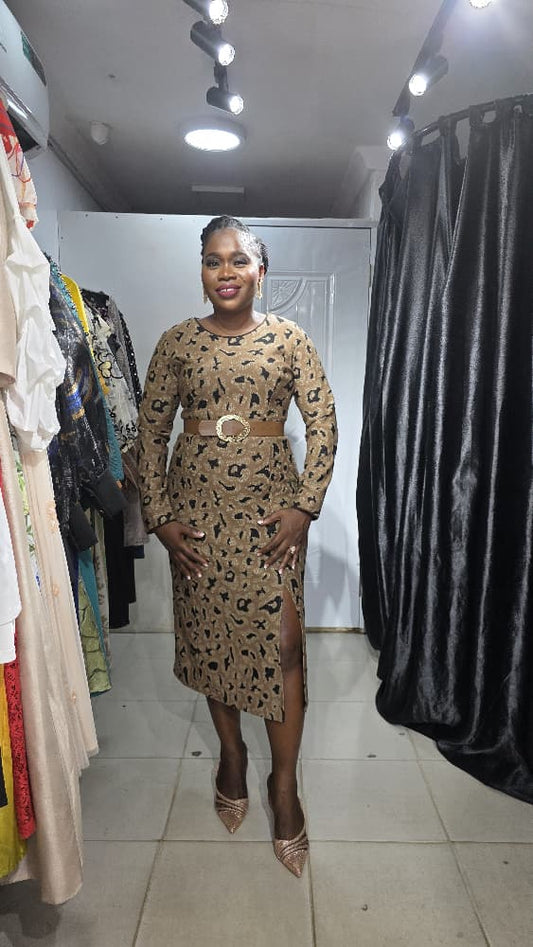 ARIZONA Brown Animal Print Dress with Long sleeve
