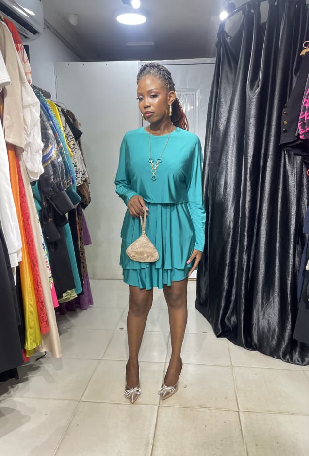 ROXELAN Green short flare Dress with chain