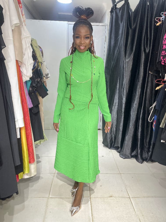 KAMEYA Green A-Line Dress with Pleat Detail