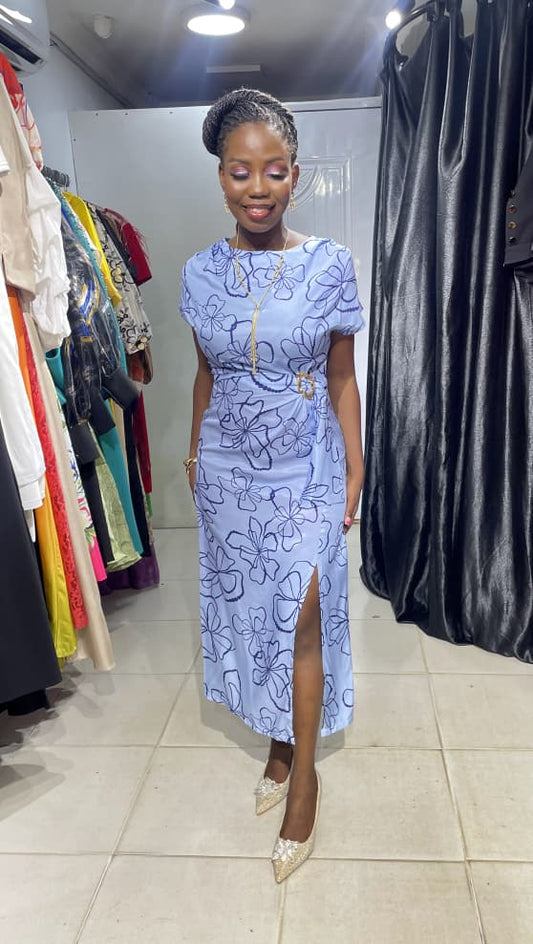 TREND UP Sky Blue and Navy Blue Design with Front Slit and Gold Design