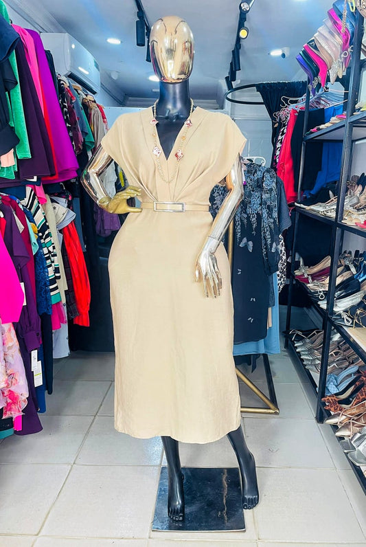 TREND UP Biege Pleated Dress with Belt