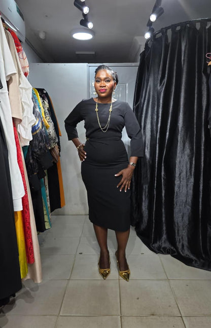 CMA Collection by Oncu Black Dress with side pleat and Gold details