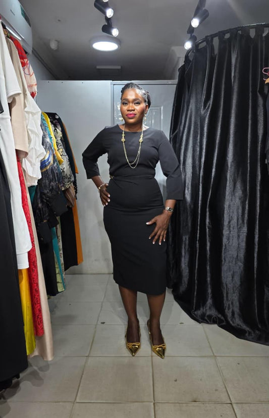 CMA Collection by Oncu Black Dress with side pleat and Gold details