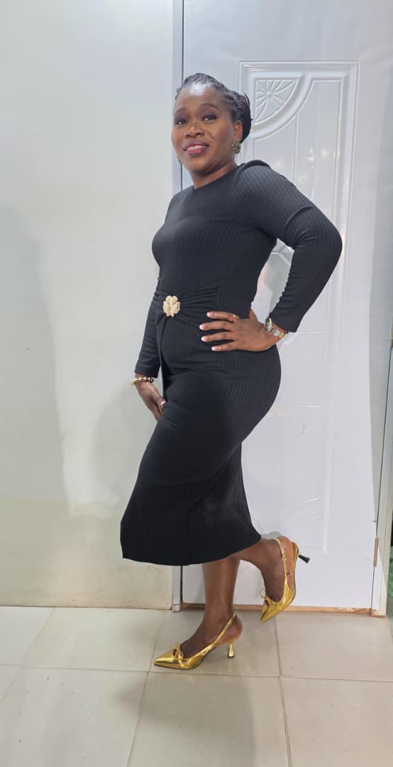 SADOSA Black A-line slit Dress with Gold Detail