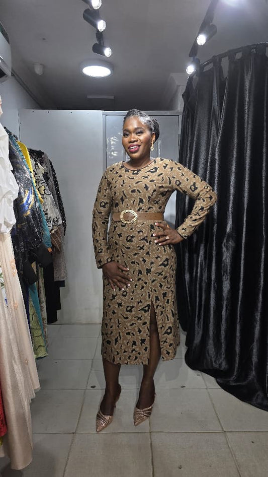 ARIZONA Brown Animal Print Dress with Long sleeve