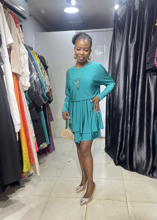 ROXELAN Green short flare Dress with chain