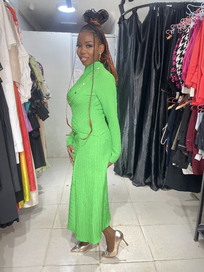 KAMEYA Green A-Line Dress with Pleat Detail