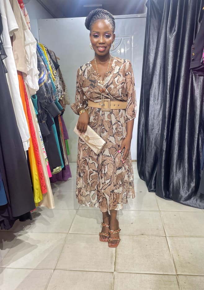 TREND UP Brown and Black Overlap Dress with Belt