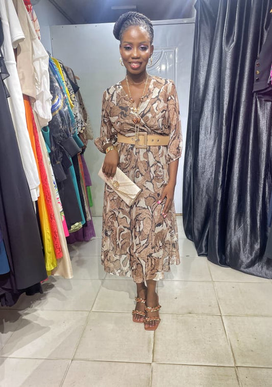 TREND UP Brown and Black Overlap Dress with Belt