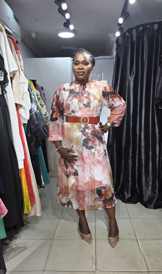 TREND UP Burnt Orange and Light Pink Upper pleat Dress with Belt