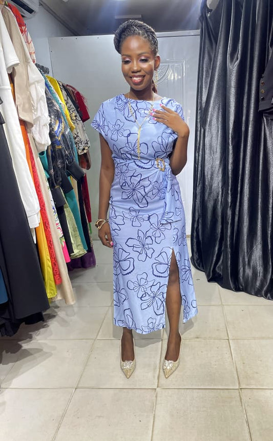 TREND UP Sky Blue and Navy Blue Design with Front Slit and Gold Design