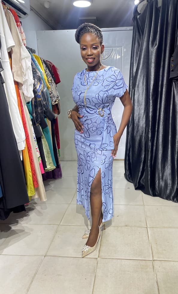 TREND UP Sky Blue and Navy Blue Design with Front Slit and Gold Design