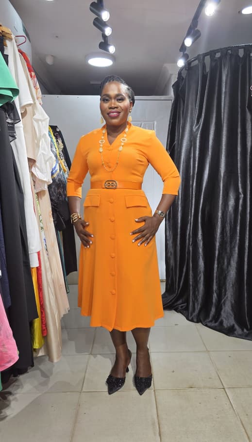 CODEMARK Orange Shirt Dress with Belt and Flower Brooche