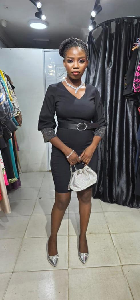 SAN VERA Black Dress with Stoned Sleeve and Belt