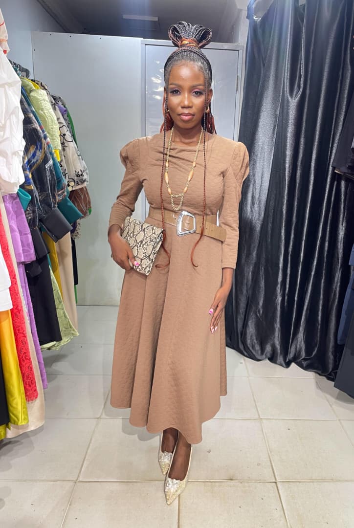 MOI ANGEL Dark Brown Flare Dress with Belt