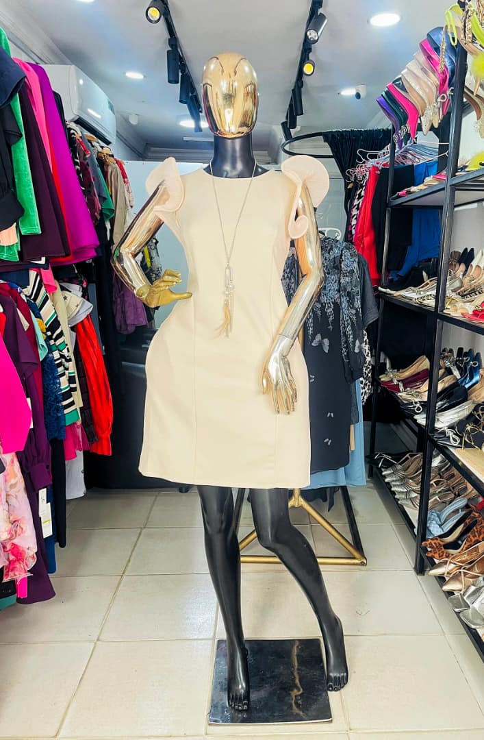 BRZ WOMAN FASHION Biege Dress with Chain