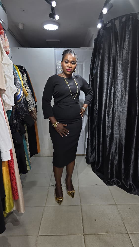 CMA Collection by Oncu Black Dress with side pleat and Gold details