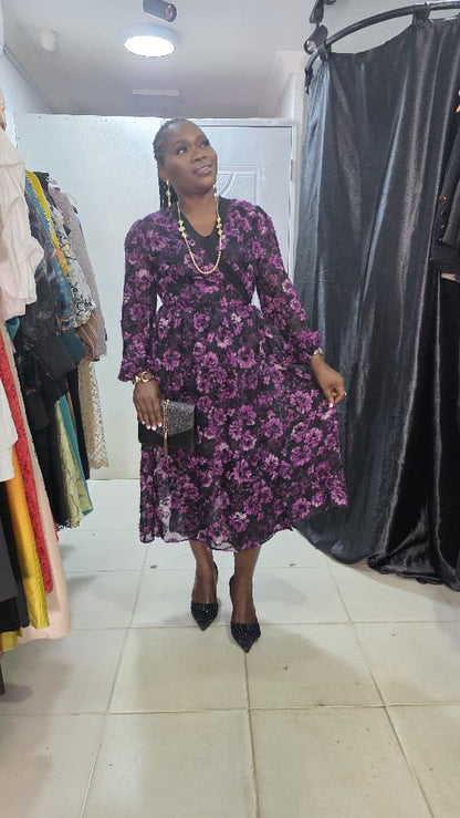 SAMSARA Pink and Black Overlap Dress with side Rope