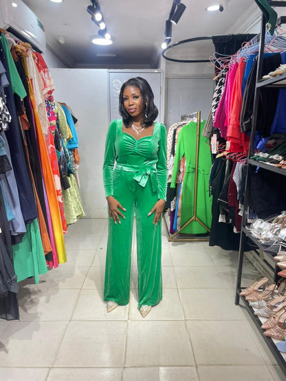 NY&C Green Velvet Two Piece Blouse and Pant