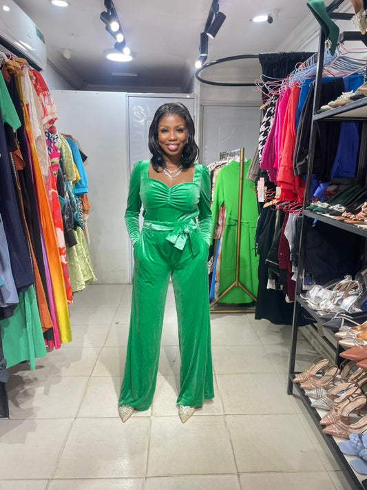 NY&C Green Velvet Two Piece Blouse and Pant