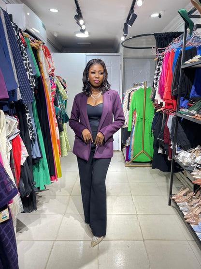 Tahari Purple Blazer Long Turn Up Sleeve
