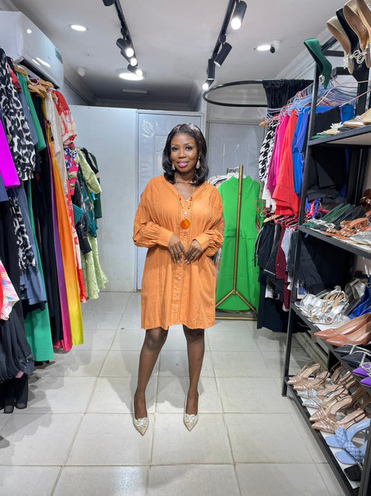 COPPERROSE SHORT DRESS BURNT ORANGE LONGSLEEVE SHORT DRESS