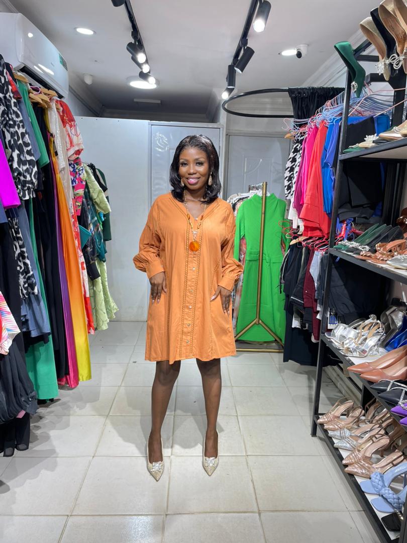 COPPERROSE SHORT DRESS BURNT ORANGE LONGSLEEVE SHORT DRESS