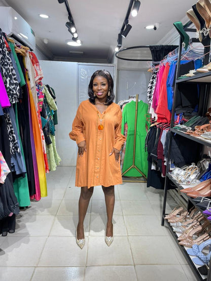 COPPERROSE SHORT DRESS BURNT ORANGE LONGSLEEVE SHORT DRESS