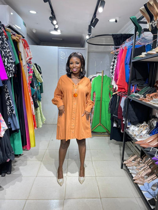 COPPERROSE SHORT DRESS BURNT ORANGE LONGSLEEVE SHORT DRESS